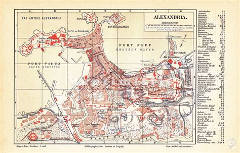 Historical City map of Ancient Alexandria Egypt printed in