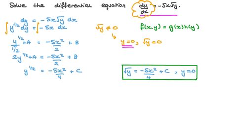 Question Video: Solving a First-Order Separable Differential Equation Given in the Normal Form ...