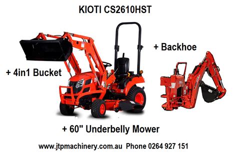 Kioti CS2610HST PACKAGE DEAL - Tractor fitted with Kioti Backhoe and Kioti 60" Underbelly mower ...