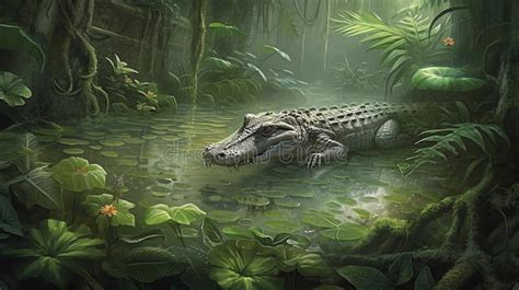 Crocodile Vs Alligator in the Jungle, Made with Generative AI Stock Illustration - Illustration ...