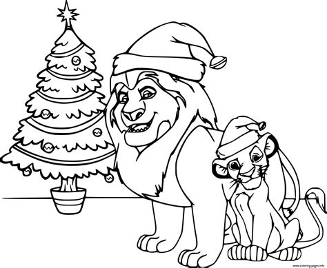 Lion King And Christmas Tree Coloring page Printable