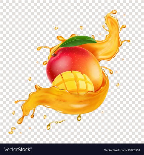 Realistic mango juice splash and mango Royalty Free Vector