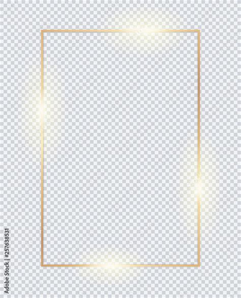 3D vertical golden frame. Gold transparent box on white background ...