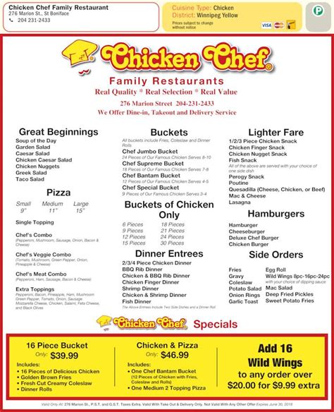 Chicken Chef Canada - Winnipeg, MB - 276 Marion St | Canpages