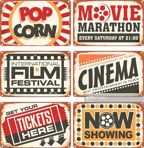 Set of vintage cinema metal signs. Retro cinema creative design ...