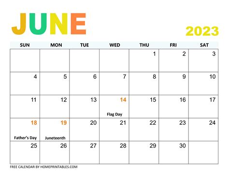 June 2023 Calendar Templates - Free Download!