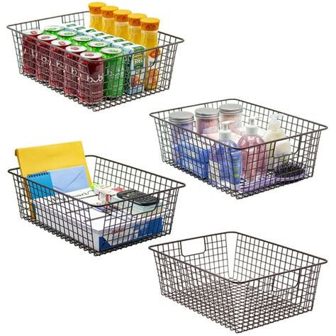 Metal Wire Food Organizer Storage Bin Basket with Handles for Kitchen ...