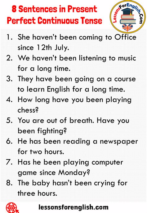 8 Sentences in Present Perfect Continuous Tense - Lessons For English