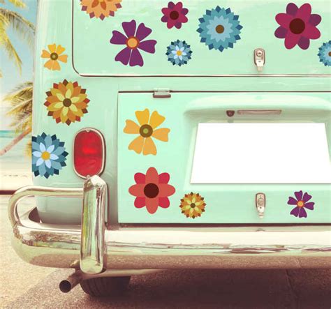 Retro groovy flowers vehicle car sticker - TenStickers