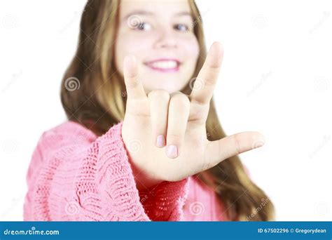 Young Girl with Sign Language Stock Photo - Image of symbol, hand: 67502296