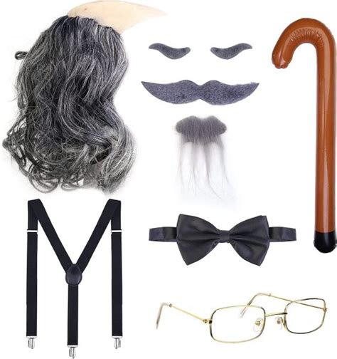 Dropship Old Lady Man Costume Set For Grandmother Grandpa Wig Wig Caps ...