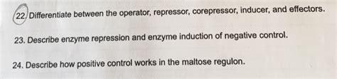 Solved operator, repressor, corepressor, inducer, and | Chegg.com