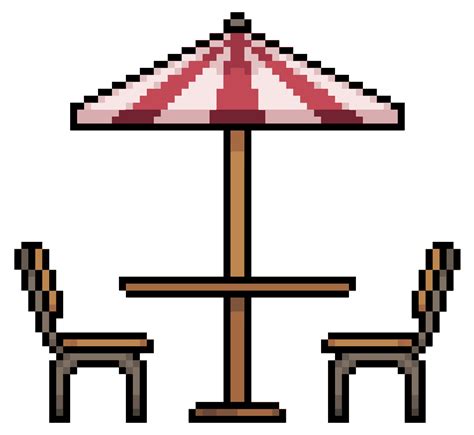 Pixel art table with umbrella, beach table, wooden table and chairs ...