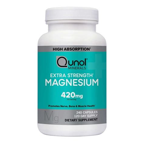 Qunol Extra Strength Magnesium 420mg, High Absorption, Gluten Free & Vegetarian, 240 Capsules ...