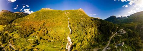 Panoramic and Drone Landscape of Geiranger Fjords, Geirangerfjord, Norway Stock Photo - Image of ...