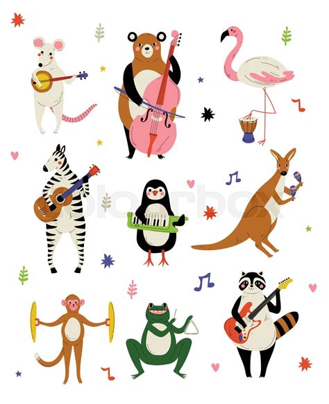 Collection of Cute Cartoon Animals Musicians Characters Playing Various Musical Instruments ...