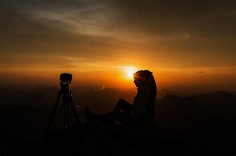 Premium Photo | Silhouette of mountain at sunset