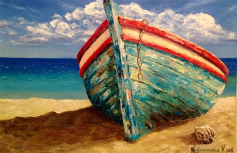 Sailboat Painting Large Boat Oil Painting Canvas Red Sail