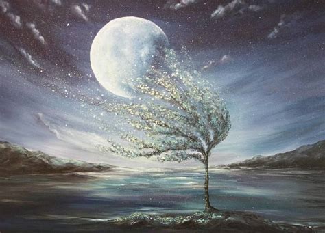 The Moonlight Tree, Liz W Fine Art Painting | Озеро