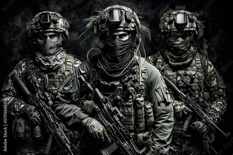 Powerful Special Forces Military Unit in Full Tactical Gear on Wartime Battlefield - Stunning ...