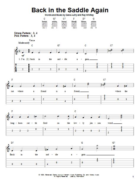 Back In The Saddle Again by Gene Autry - Easy Guitar Tab - Guitar ...