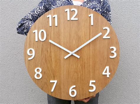 Large wall clock, Rustic OAK wall clock, Natural Amadeusz_wood, White numbers Gloss,Wood wall ...