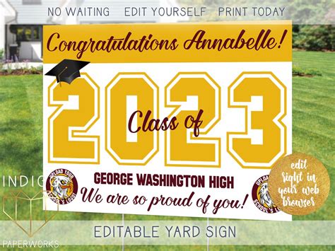 Printable 2023 Graduation Lawn Sign, Custom Burgundy and Gold Grad ...