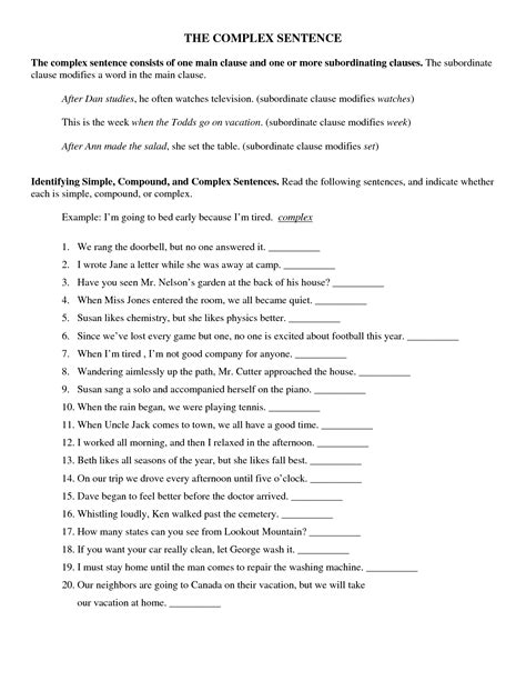 Simple Compound Complex And Compound-Complex Sentences Worksheet