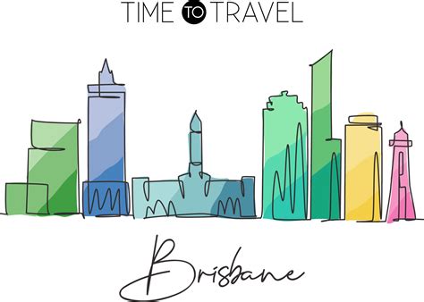 One continuous line drawing of Brisbane city skyline, Australia ...