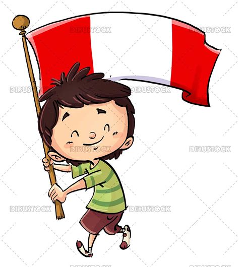 Niño con bandera de Perú - Dibustock, dibujos e ilustraciones ...