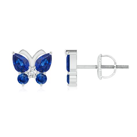 Blue Sapphire Butterfly Stud Earrings with Diamond | Angara