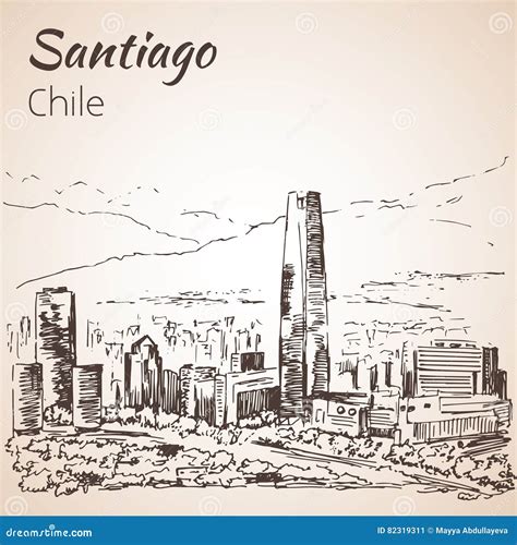 Santiago Skyline, Chile. Sketch. Vector Illustration | CartoonDealer ...