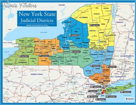 New York map with districts - TravelsFinders.Com