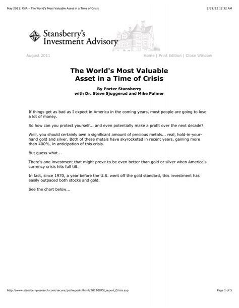 The World's Most Valuable Asset in a Time of Crisis - Money Talks