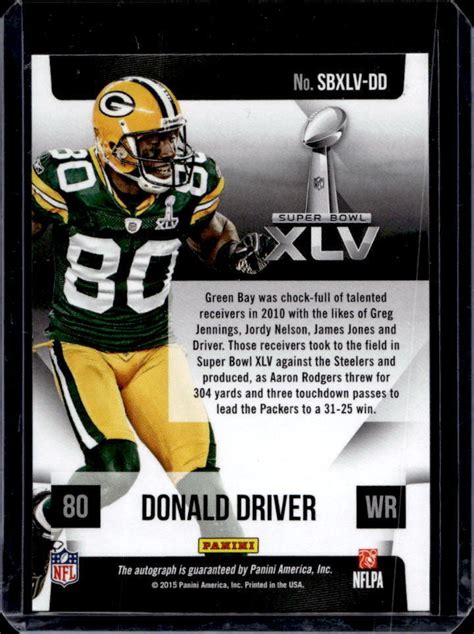 2015 Panini Donald Driver Super Bowl XLV Insert Autograph Auto #SBXLVDD ...