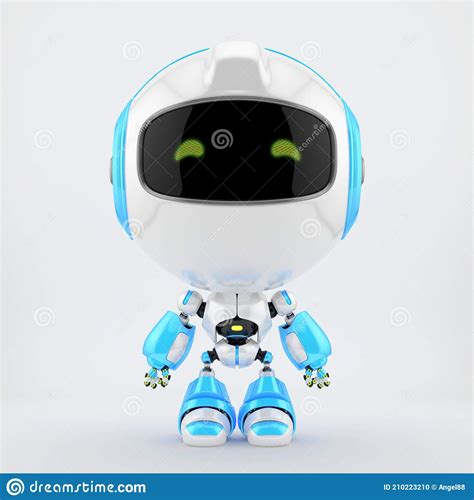 Cute White-blue Robot Toy, 3d Rendering Stock Illustration - Illustration of hands, plastic ...