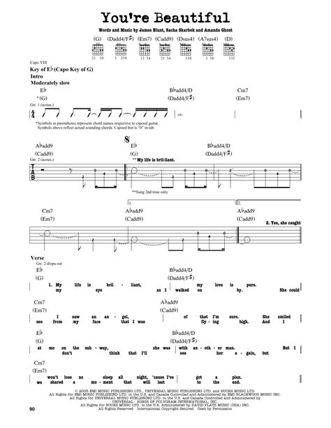 You're Beautiful by James Blunt - Guitar Lead Sheet - Guitar Instructor