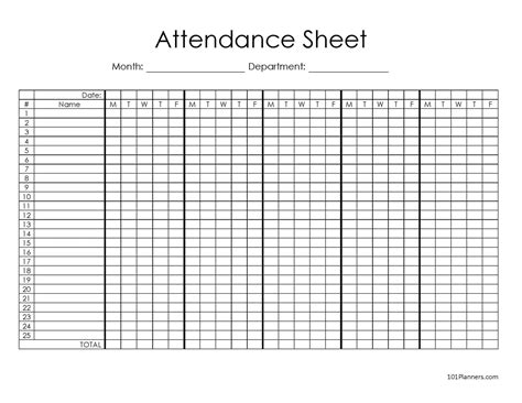 Attendance Chart Template PDF Printable