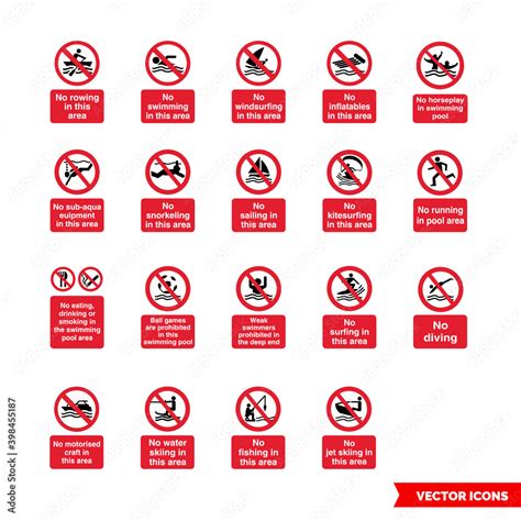 Water safety prohibitory signs icon set of color types. Isolated vector ...