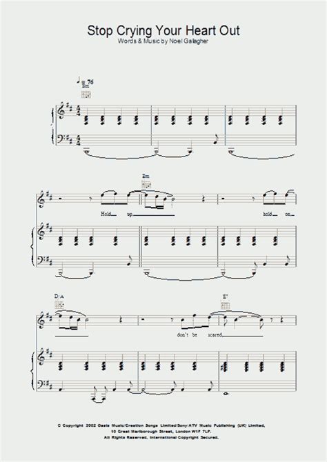 Stop Crying Your Heart Out Piano Sheet Music