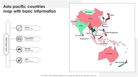 Asia Pacific Countries Map With Basic Information PPT Template