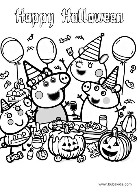 Free Happy Halloween Peppa Pig family halloween party coloring page ...