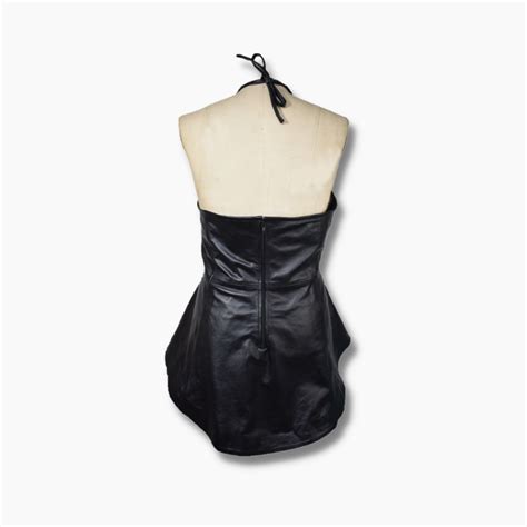 Womens Genuine Leather Backless Corset Dress Black Leather – Movenera