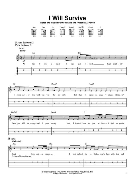 I Will Survive" Sheet Music by Gloria Gaynor; Chantay Savage for Easy Guitar Tab - Sheet Music Now