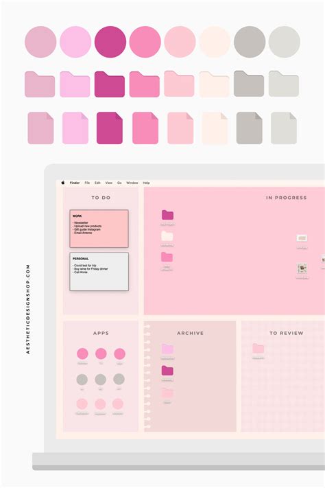 Pink Desktop Aesthetic Set - 24 Icons + Desktop organizer Wallpaper ⋆ ...