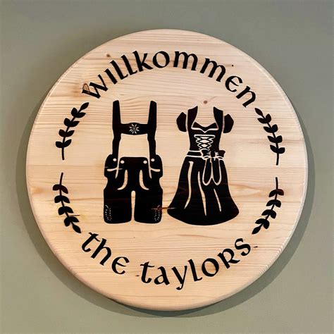 Custom Welcome Sign, Round Wood Sign, Personalized Wood Sign, Wood Burned Sign, Willkommen Sign ...