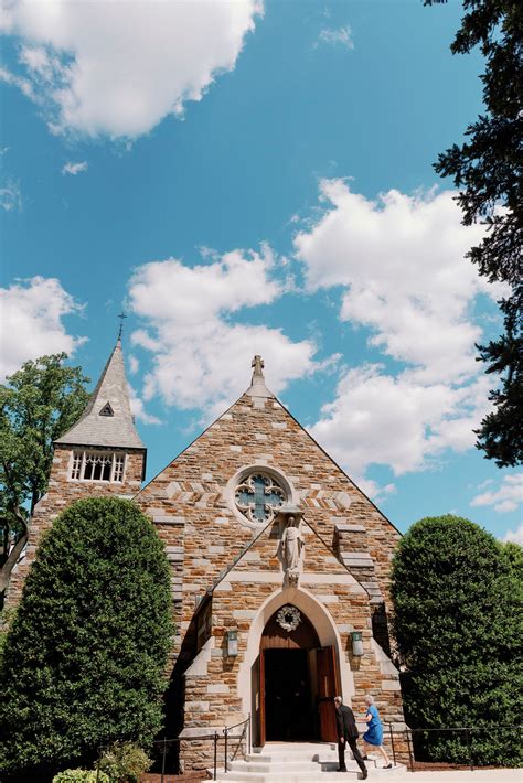 Catholic Church in Washington, DC, With Ornate Windows and Stone Detailing