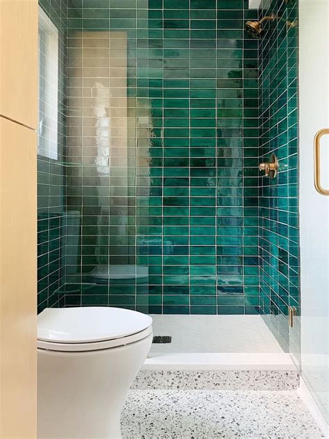 Green With Envy - Green & Gold Interiors | Green tile bathroom, Unique bathroom tiles, Green ...