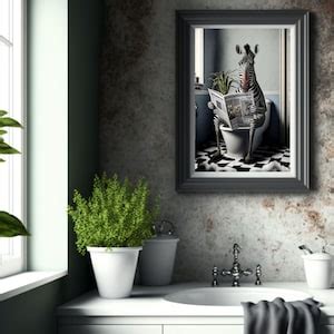 Zebra on the Toilet, Blue Bathroom Print, Bathroom Wall Art, Bathroom ...