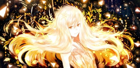 Anime Original Original (Anime) Anime Garota Long Hair Blonde Yellow Eyes Dress Glitter Papel de ...